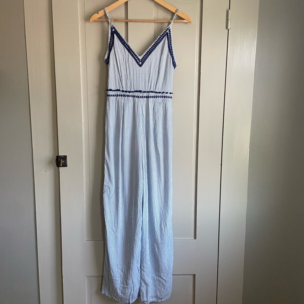 Striped Jumpsuit with Embroidered Detail